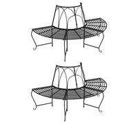 Lot de 2 Banc Demi-circulaire Tour d'Arbre Jardin Extérieur Noir Acier vidaXL