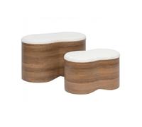 Lot de 2 bancs coffres de rangement en bois et bouclette blanche - Longueur 72 x Profondeur 45 x Hauteur 40,5 cm