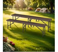 [en.casa] Lot de 2 Bancs de Camping Pliables pour Extérieur Festivals Pique-Nique Banc Pliant pour 4 Personnes Poignée de Transport Métal HDPE 180 x 25 x 43 cm Effet Bois Marron Foncé