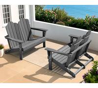 Lot de 2 bancs de causeuse Adirondack pliables pour terrasse, jardin, porche et solution d'assise confortable - Gris