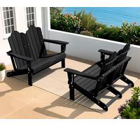 Lot de 2 bancs de causeuse Adirondack pliables toutes saisons - Sièges d'extérieur noirs pour patio, jardin, terrasse et jardin confortable