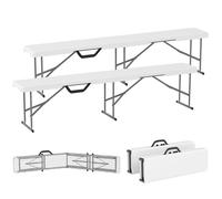 Lot de 2 Bancs de jardin - Outsunny - pliants - avec poignée de Transport - en Métal et HDPE - 182 x 28 x 42 cm - Blanc
