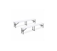 Lot de 2 Bancs de Jardin Pliables Blancs 180 x 28 x 43.5H cm Banc Exterieur Interieur Camping Réception KZ GARDEN