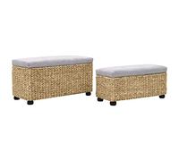 Lot de 2 bancs en jonc de mer gris avec coussins, espace de rangement et pieds en bois, siège pour couloir, couloir, chambre à coucher, salon, peu encombrant et robuste