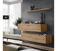 Lot de 2 Bancs Muraux & Étagère "Switch SBII" 130cm Naturel Rainuré
