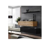 Lot de 2 Bancs Muraux & Etagère "Switch SBII" 130cm Noir & Naturel Rainuré