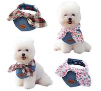 Lot de 2 bandanas carrés lavables à motif floral pour chien - Écharpe triangulaire lavable - Vêtement de Noël (bleu, taille M)