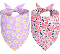 Lot de 2 bandanas d'été pour chiennes et chiennes - XL - Réversible - Violet et rose - Motif marguerites - Écharpe triangulaire en coton durable pour chiots et grandes races