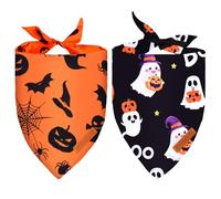 Lot de 2 bandanas d'Halloween pour chien, écharpe triangulaire réversible double face, motif fantôme mignon et citrouille, motif chat effrayant et araignée, accessoires de costume d'Halloween pour