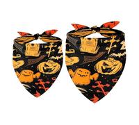 Lot de 2 bandanas d'Halloween pour chien, fantôme, citrouille, chauve-souris, tombe, fille, garçon, écharpe, foulard, accessoires pour chiens de petite, moyenne et grande taille