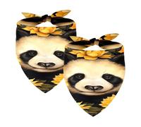 Lot de 2 bandanas lavables pour chien, écharpes triangulaires pour animaux de compagnie, accessoires pour petites, moyennes et grandes, filles, garçons, chiots, chats, panda avec tournesols