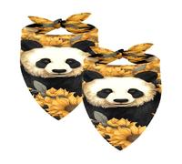 Lot de 2 bandanas lavables pour chien, écharpes triangulaires pour animaux de compagnie, accessoires pour petites, moyennes et grandes filles, garçons, chiots, chats, panda sur tournesols