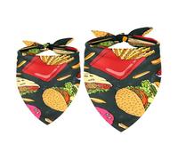 Lot de 2 bandanas pour chien Burger Cola Frites Falafel Pita Fille Garçon Foulard Accessoires pour chiens de petite, moyenne et grande taille