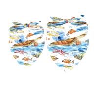 Lot de 2 bandanas pour chien, hippocampe, tortue, étoile de mer et dauphin, fille et garçon, écharpe pour chiens de petite, moyenne et grande taille