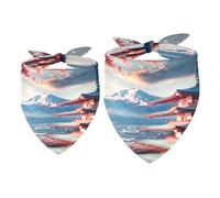 Lot de 2 bandanas pour chien - Motif mont du temple japonais - Pour filles et garçons - Accessoires pour chiens de petite, moyenne et grande taille