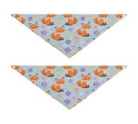 Lot de 2 bandanas pour chien Motif renards mignons et floraux Bleu Taille M