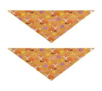Lot de 2 bandanas pour chien Motif renards mignons et floraux Pour chiot, anniversaire, vacances, accessoires pour animaux domestiques, chats, chatons, collier bandana L, orange