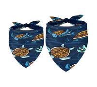 Lot de 2 bandanas pour chien, motif tortues de dessin animé nagent sur la mer, pour filles et garçons, écharpes pour chiens de petite, moyenne et grande taille