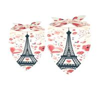 Lot de 2 bandanas romantiques pour chien Motif Tour Eiffel Rouge Cœur Rouge Fille Garçon Foulard Lavable Accessoires pour chiens de petite, moyenne et grande taille