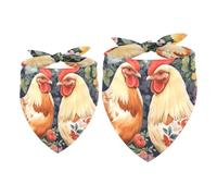 Lot de 2 bandanas triangulaires pour chiens et chats de petite, moyenne et grande taille Motif poules et fleurs