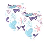 Lot de 2 bandanas triangulaires réglables pour chiens de petite, moyenne et grande taille, tortue, étoile de mer, coquillage violet