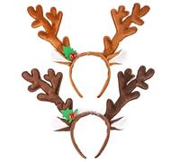 Lot de 2 Bandeau de Noël Serre-Tête et bois de Renne de Noel Décoration de Headband pour Femme Fille pour Christmas Party Jeu de Rôle de Carnaval Accessoires Chapeaux（Brun）