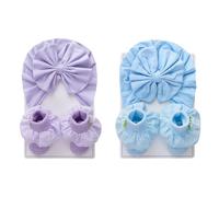 Lot de 2 Bandeau Turban pour Bébé, Chaussettes Bébé Fille Turban Bébé Fille Bandeaux Bébé Fille Serre-tête pour Bébé Bonnet Bébé Élastique Bandeaux Cheveux Fille Accessoires de Photographie