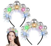 Lot de 2 bandeaux à boules disco - Bijoux disco - Décoration argentée - Accessoire de costume de fête disco pour années 70 et 80 - Nouvel An, carnaval, toutes sortes de fêtes, événements de danse