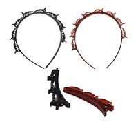 Lot de 2 bandeaux à cheveux double couche avec 2 pinces à cheveux, pinces à cheveux tressées, pinces à cheveux frange, bandeaux tressés, accessoires de coiffure pour femmes, filles