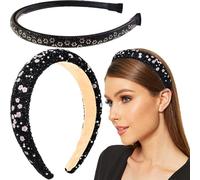 Lot de 2 bandeaux à fleurs noirs avec strass scintillants - Accessoires de cheveux de mariage pour filles et femmes