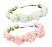 Lot de 2 bandeaux à fleurs, rubans réglables, superbes couronnes florales pour mariage et occasions spéciales, blanc et rose