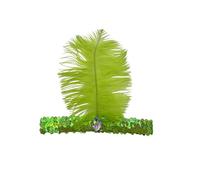 Lot de 2 bandeaux à plumes, vintage, pour femme, élastiques, avec plumes d'autruche, paillettes, strass, pour Gatsby, bal de fin d'année, carnaval, fête, vert clair