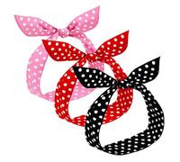 Lot de 2 bandeaux à pois de Noël rétro avec fil métallique pour femmes, accessoires des années 50 pour femme, imprimé vintage, accessoires de cheveux mignons noués pour femmes et filles (noir, rose