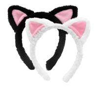 Lot de 2 bandeaux avec oreilles de chat noires et blanches - Oreilles intérieures roses, couvre-chef pelucheux pour adultes et enfants, spa, soins de la peau, maquillage en peluche, Halloween, cosplay