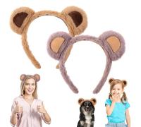 Lot de 2 bandeaux avec oreilles d'ours mignons - Serre-tête avec oreilles d'animaux - Pour fête - Marron + kaki - Taille unique