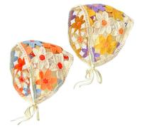 Lot de 2 bandeaux bandana, triangle, floral, style bohème, au crochet, réglable, pour l'été, convient pour femme et fille, orange et violet, 02