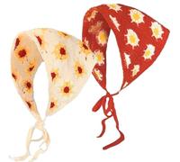 Lot de 2 bandeaux bandana, triangulaires, style bohème, au crochet, réglables, pour l'été - Convient pour femme et fille (orange et blanc crème, 01)