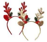Lot De 2 Bandeaux De Noël En Bois Renne Pour Adultes Et Enfant, Couvre-chef En Bois Noël Avec Cloches Et Oreilles En Peluche, Accessoires De Cosplay En Bois À Paillettes Pour Costume Noël, Fête