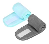 Lot de 2 bandeaux de spa avec autocollant magique réglable pour le lavage du visage, le maquillage - Bandeaux réutilisables pour femme (gris, bleu)