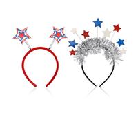 Lot De 2 Bandeaux Drapeau, Bandeaux À Pompons Étoiles À Cinq Branches, Accessoires Pour Cheveux De Fête Patriotique, Bandeaux Rouges, Blancs Et Bleus, Décorations De Fête De Vacances