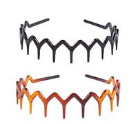 Lot de 2 bandeaux en forme de zigzag avec dents pour femmes et filles - Peigne à cheveux ondulé en plastique noir pour femmes, hommes, filles