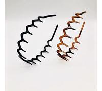 Lot de 2 bandeaux en zigzag avec dents pour femme - Peigne à cheveux ondulé en plastique - Accessoires pour cheveux (noir et marron)
