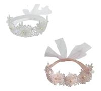 Lot de 2 bandeaux extensibles en nylon pour bébé avec perles en dentelle florales, pour photographie de fête