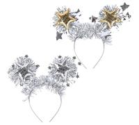 Lot de 2 Bandeaux Happy New Year avec paillettes et étoiles pour le Nouvel An Doré et argenté,Bandeau de Noël,Bandeau à Cheveux Cerceau étoile à Paillettes pour Femmes,Pour fête de vacances