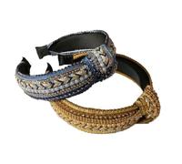 Lot de 2 bandeaux larges avec perles de strass et paillettes - Serre-tête avec nœuds - Simples - Accessoires de cheveux - Bandeau à large bord - Turban Twist - Foulard pour femme