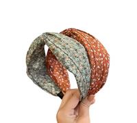 Lot de 2 bandeaux larges élégants for cheveux, accessoires de cabine photo, large bandeau de fête, motif floral dense, bandeau noué(Brown)
