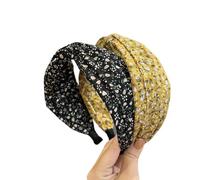 Lot de 2 bandeaux larges élégants for cheveux, accessoires de cabine photo, large bandeau de fête, motif floral dense, bandeau noué(Black)