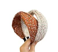 Lot de 2 bandeaux larges élégants for cheveux, accessoires de cabine photo, large bandeau de fête, motif floral dense, bandeau noué(Red)