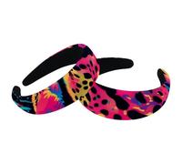 Lot de 2 bandeaux larges en velours pour femme, accessoires de cheveux rembourrés motif léopard arc-en-ciel fluo