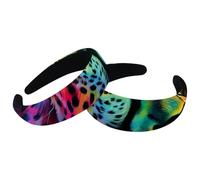 Lot de 2 bandeaux larges en velours pour femme, imprimé léopard arc-en-ciel, accessoires rembourrés, bandeaux de beauté pour filles